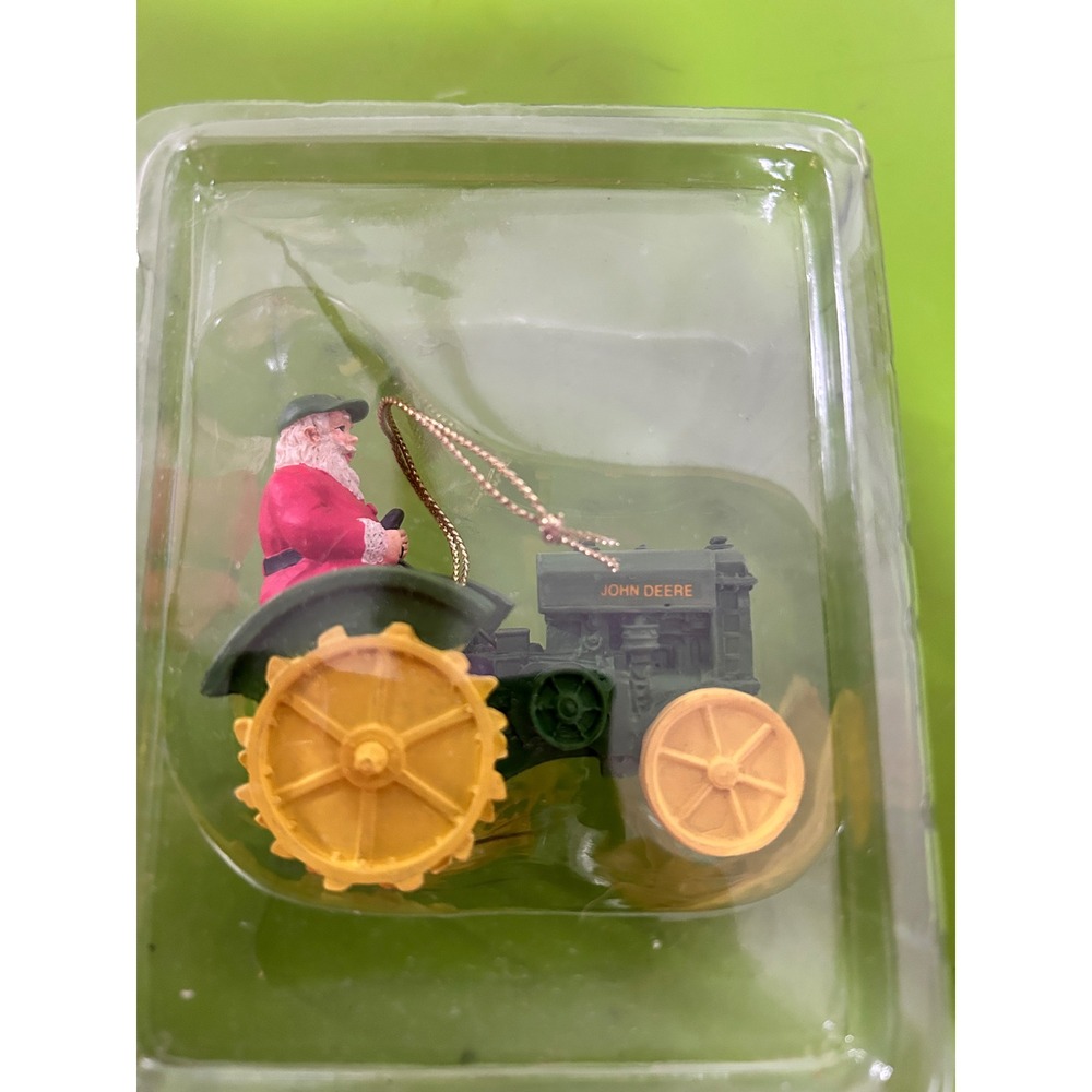 John Deere Holiday Ornament by Enesco Santa Claus on Green Tractor Collectible